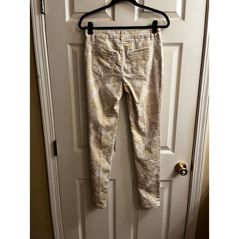 GOLD DAMASK JEANS~AZI~Skinny Jeans~White/Gold~Damask Print~4-6 - Picture 8 of 11